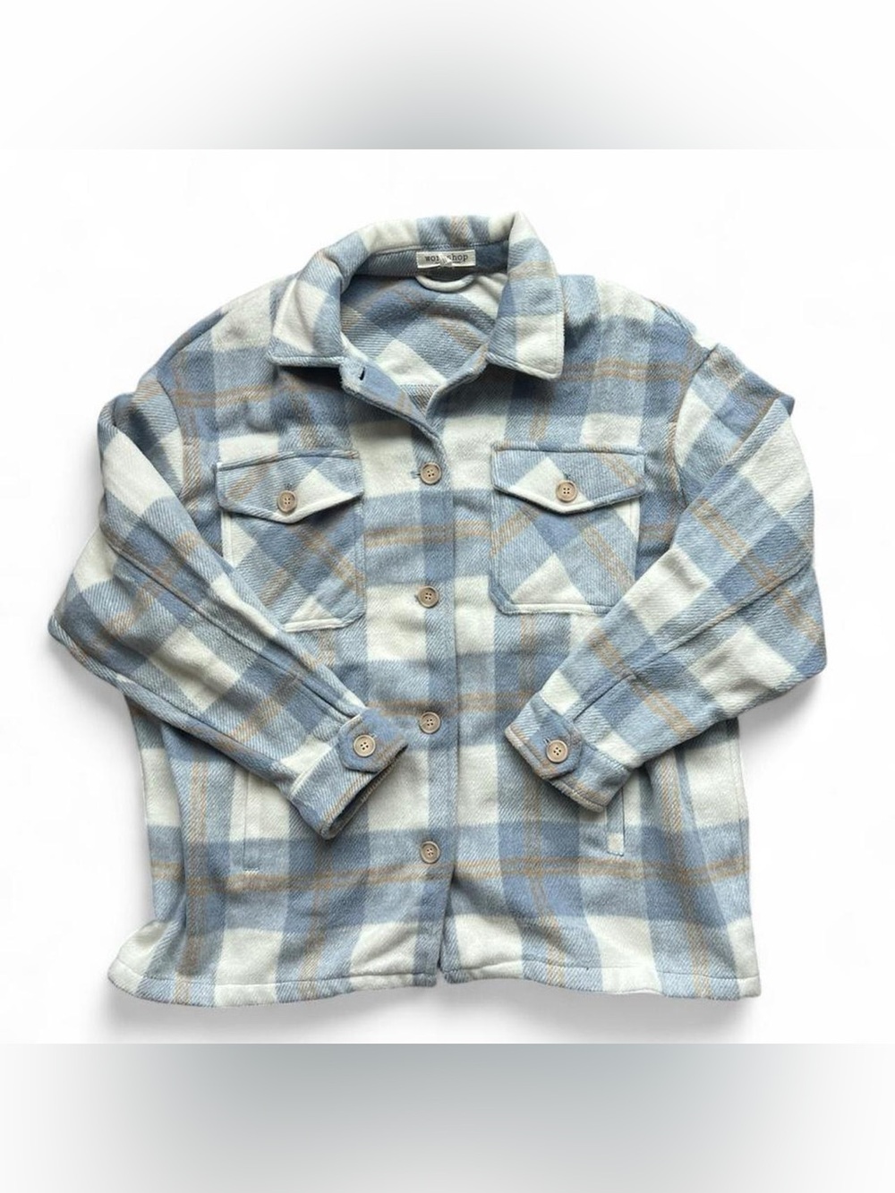 Workshop Republic Clothing Light Blue Plaid Button Jacket